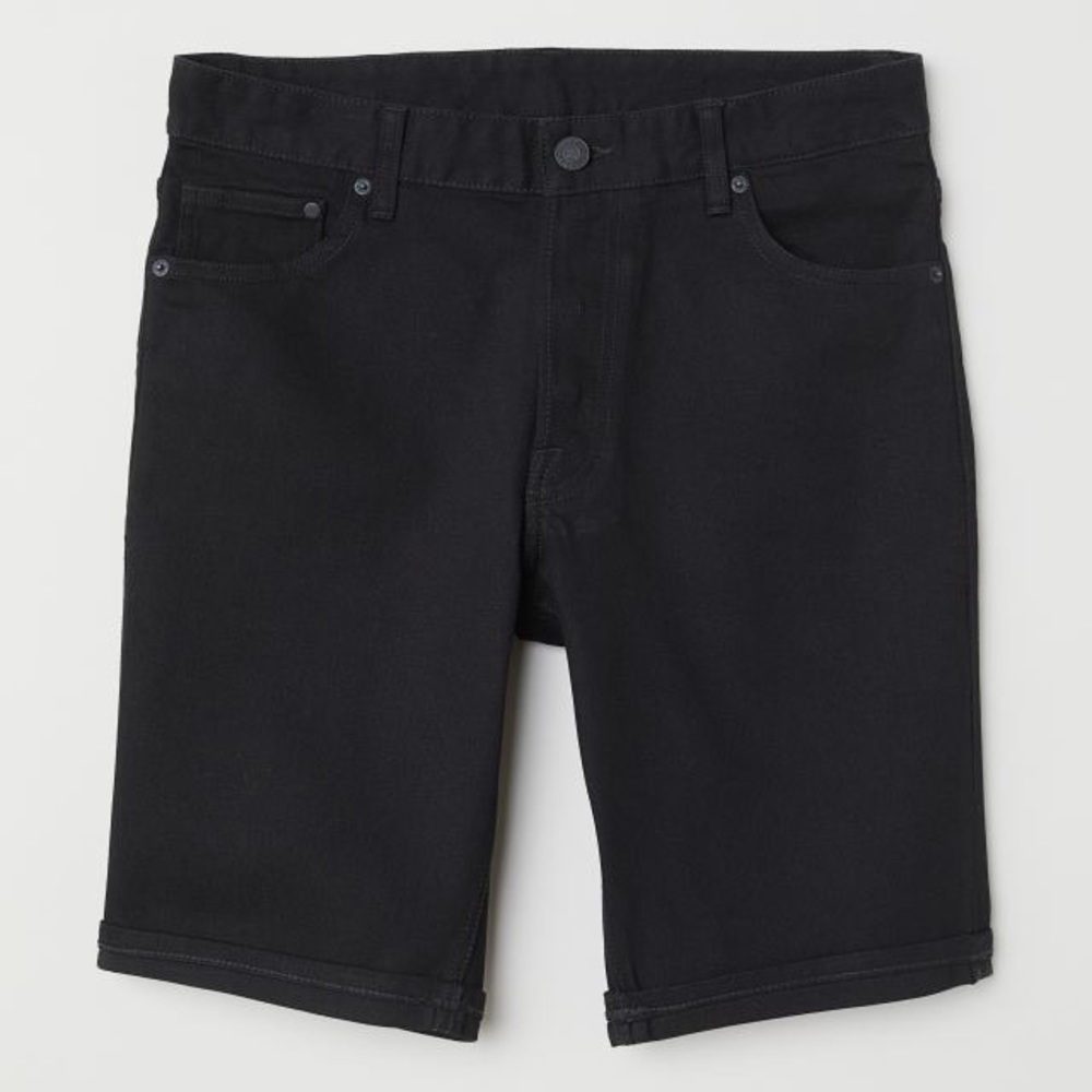 H&M Mens black Denim Shorts Slim fit